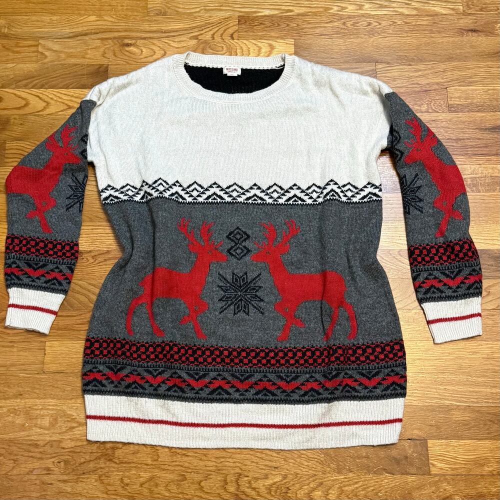 Mossimo Women’s XXL Gray Red Holiday Sweater Reindeer Snowflake Winter Christmas